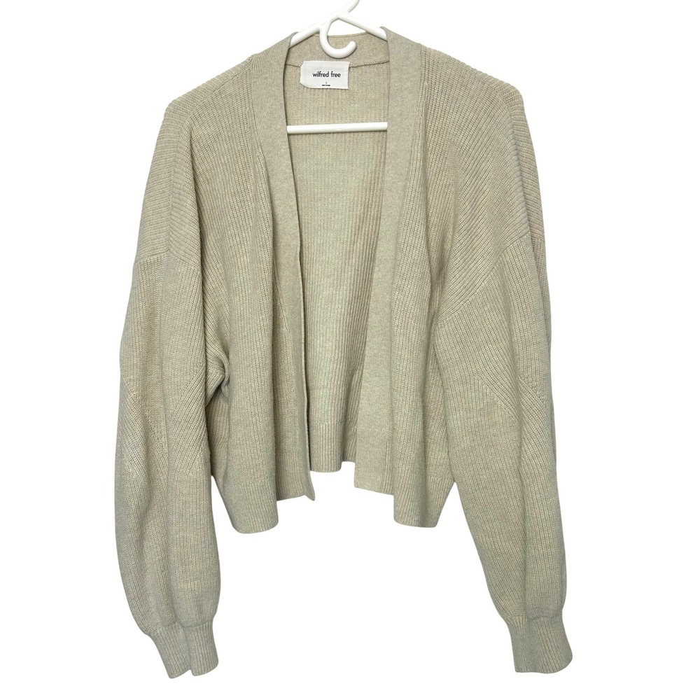 Aritzia‎ Wilfred Free Unwind Cardigan Large Cream cropped Merino Wool Cotton